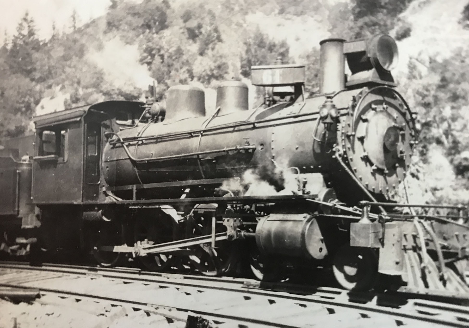 The actual Northwestern Pacific engine that pulled the Egger family's train up the coast